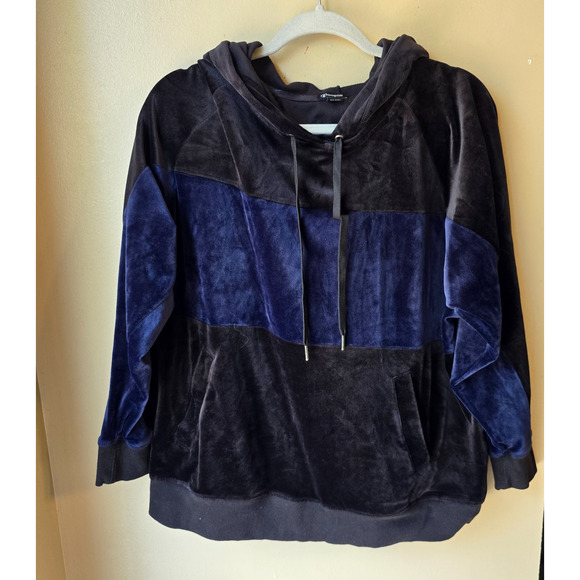 Champion Velour Hoodie Size Large Soft Pullover Navy Black - Picture 1 of 6